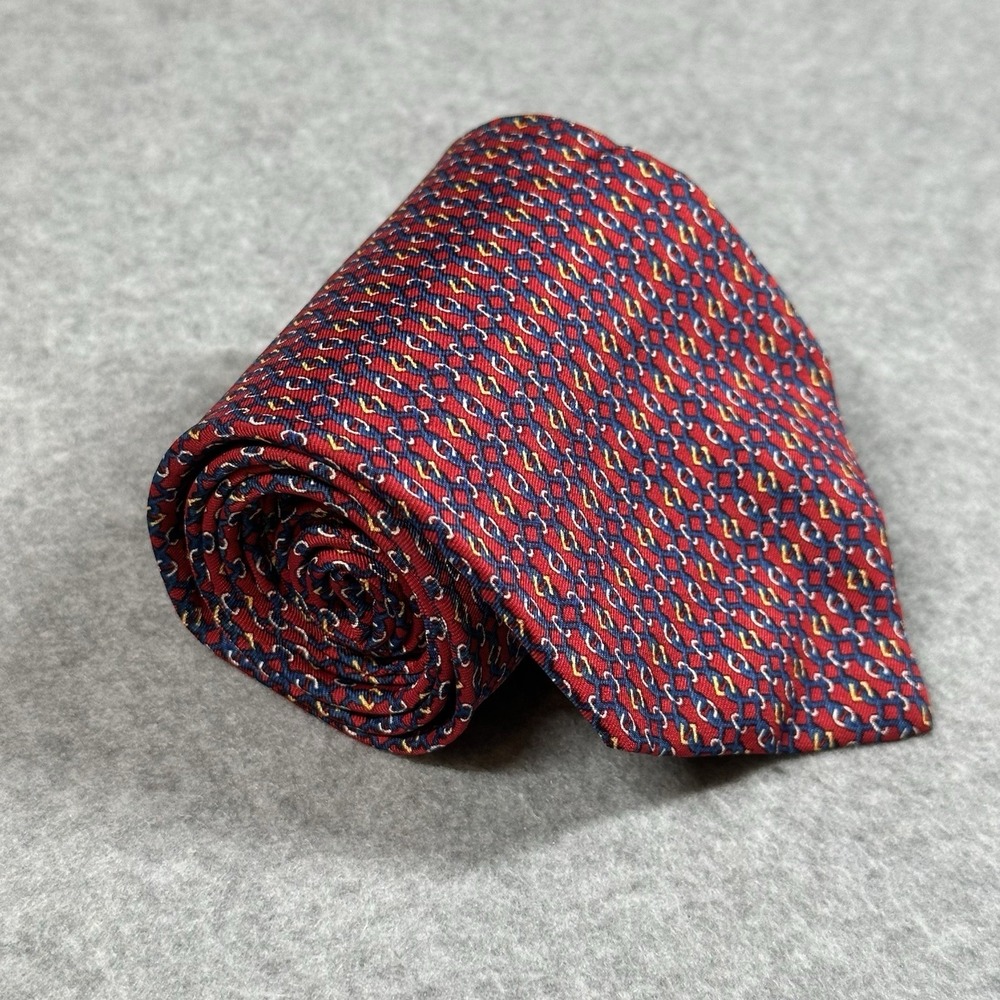 Vintage Brooks Brothers Makers Silk Tie Red Blue Geometric USA Necktie 56x3.75in